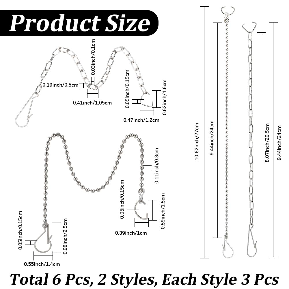 CREATCABIN 6 Pack Toilet Flapper Chain Kit Toilet Beaded Chain 304 Stainless Steel Silver Replacement Lift Metal Handle Link Clasp Hooks Accessories for Most Flappers Home Bathroom Drain Valve Stop - Image 2