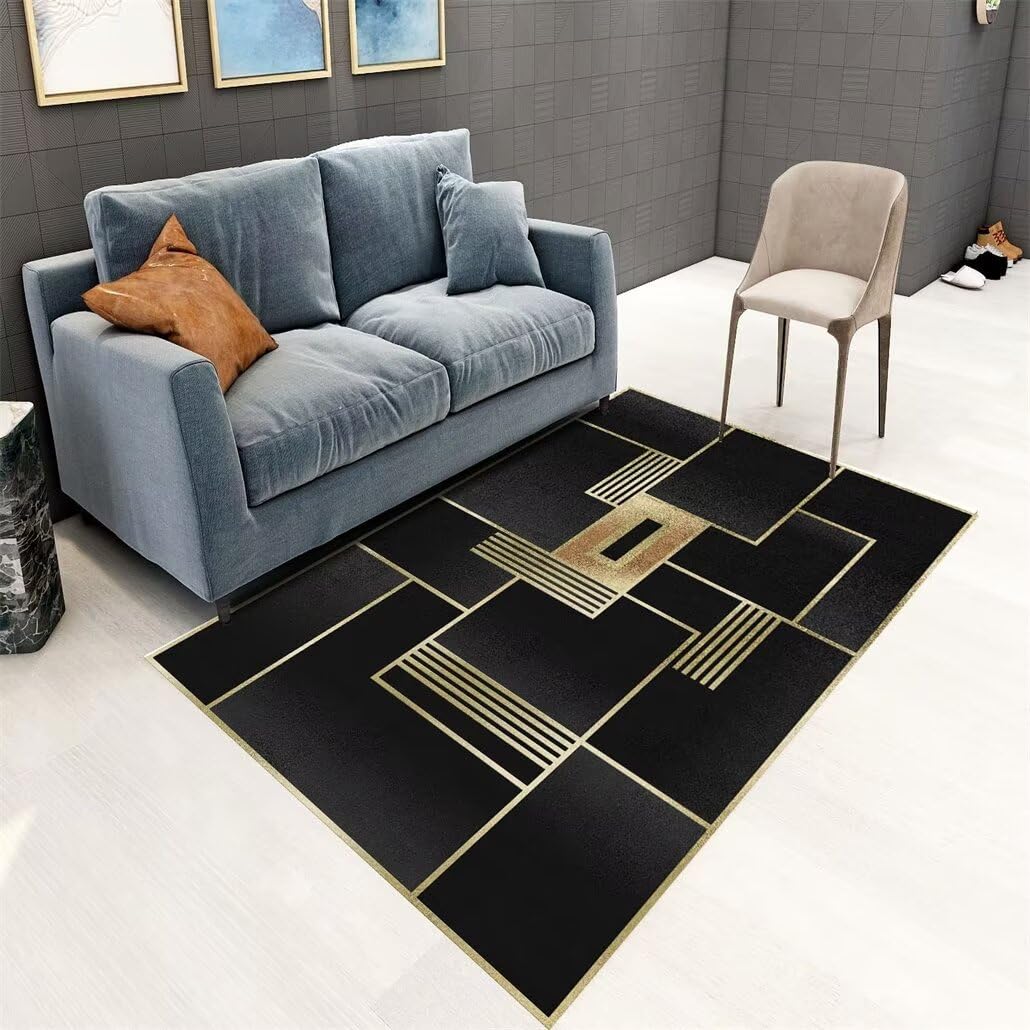 Tapis antidérapant de couloir et salon motif géométrique noir