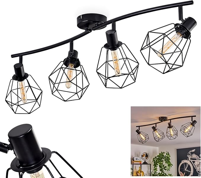 hofstein HOFSTEIN Plafondlamp Yaak, 4-lichts plafondlamp van metaal in zwart, lamp in modern design met verstelbare roosterkappen en geweldig lichteffect aan het plafond, 4 x E14, zonder lamp
