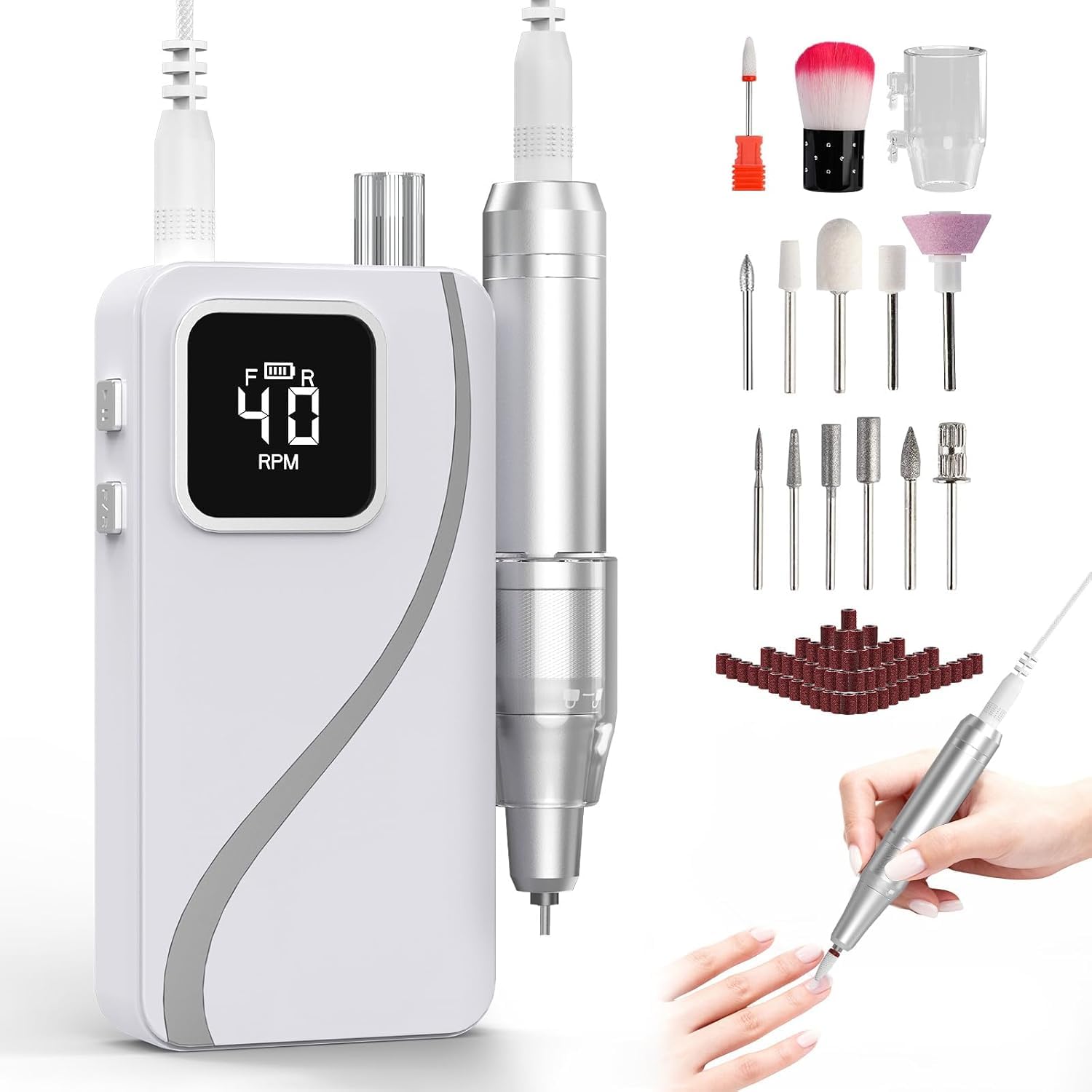 Perceuse à ongles électrique professionnelle, kit de perceuse à ongles portable rechargeable (blanc)
