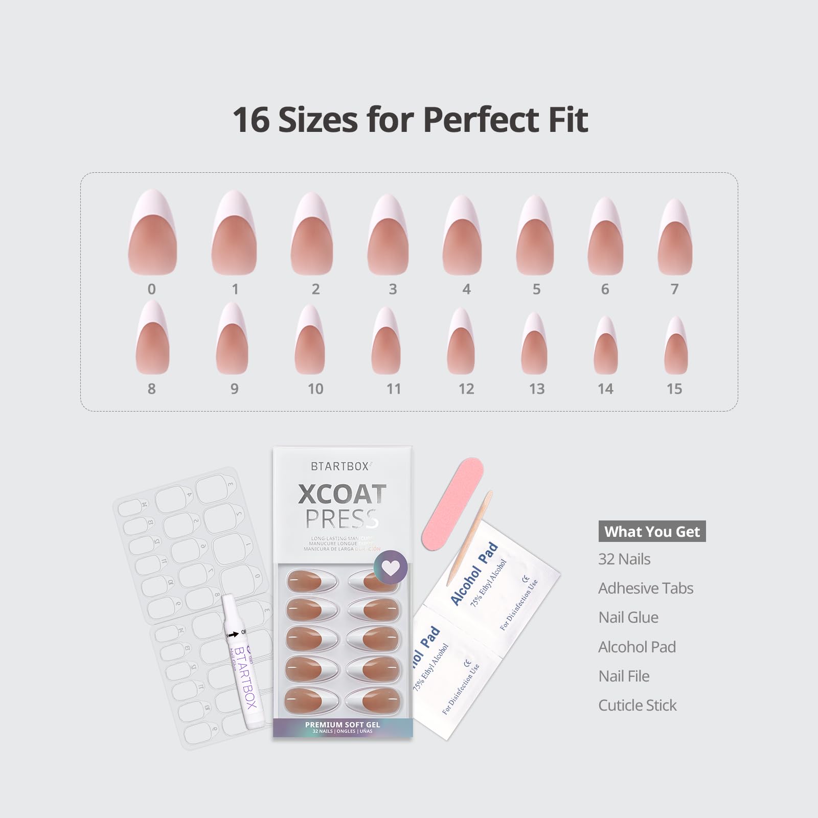 BTArtbox Press On Nails French Tips - 32 Pcs Short Square False Nails With Nail Glue and Adhesive Nail Tabs, No Fade Out Stick On Nails in 16 Sizes, Soft Gel Fake Nail for Women, Classic White — view 62