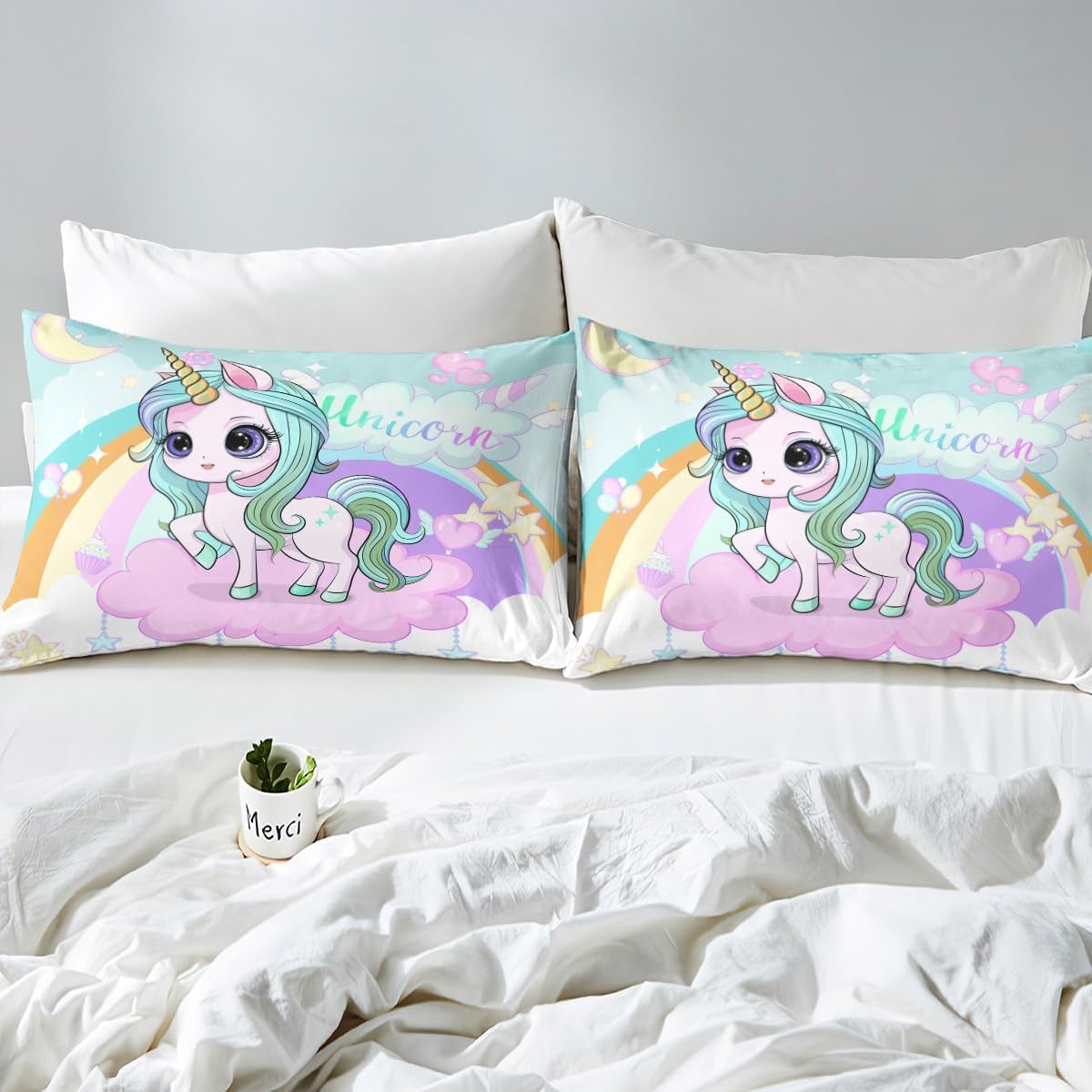 Feelyou Cute Rainbow Unicorn Bedding Set Full, Girls Unicorn Duvet Cover Fairy Dreamy Horse Comforter Cover Kids Toddler Cute Animal Decor Bedspread Cover Bed Set with 2 Pillow Case (No Comforter)