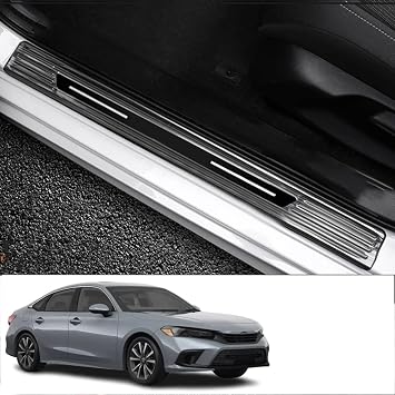Custom Interior Accessorie Car Out Door Sill Protector Entry Guard Hood Scuff Plates Stainless Steel ScratchResistance 4 Pieces/SetBlack for Honda 11th Civic Generation 2022 2023