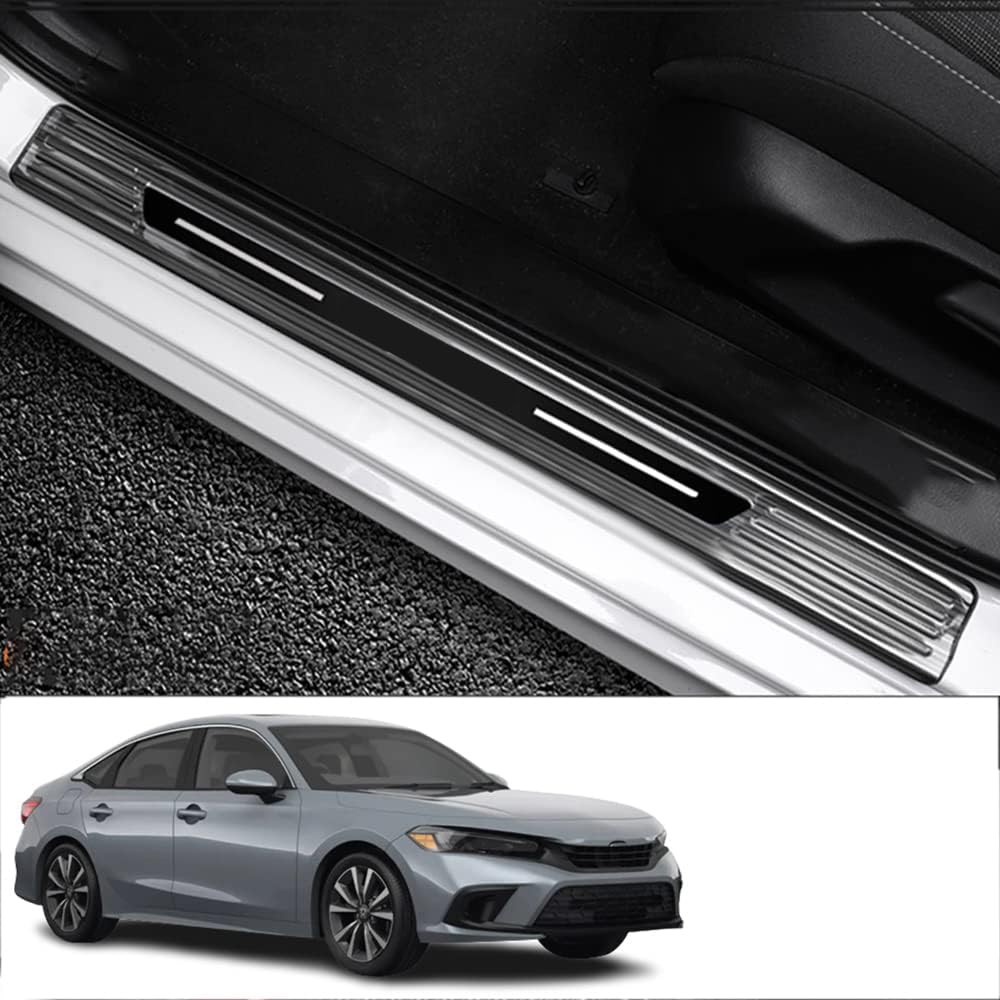 Xinrsheag Custom Interior Accessorie Car Out Door Sill Protector Entry Guard Hood Scuff Plates Stainless Steel ScratchResistance 4 pieces/set(black) for Honda 11th Civic generation 2022 2023
