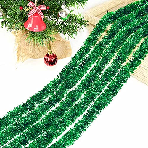 5pcs Guirnalda de Oropel de Navidad,Espumillón de Navidad, Oropel de Navidad Decoración Colgante,Oropel Navidad,Oropel Arbol Navidad,Guirnaldas Colgantes Navidad (Verde) Cover
