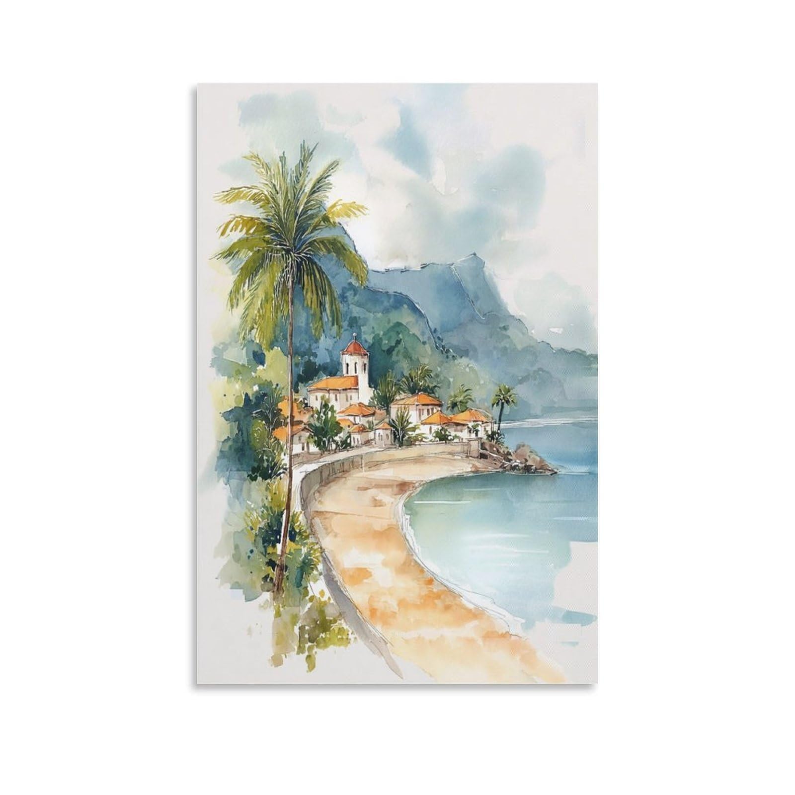 XWYMXZ Martinique Caribbean 20x30inch(50x75cm) Vintage Travel Poster Watercolor Canvas Art