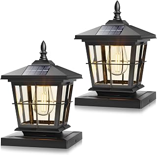 4x4 Post Solar Lights with 3 Color Temps, Edison Bulb, 2 Pack Black | Solar Post Cap Lights, 4x4 Post Caps & 5x5 Wood Vinyl, IP64 Waterproof Fence Post Solar Lights Outdoor,Solar Deck Post Lights