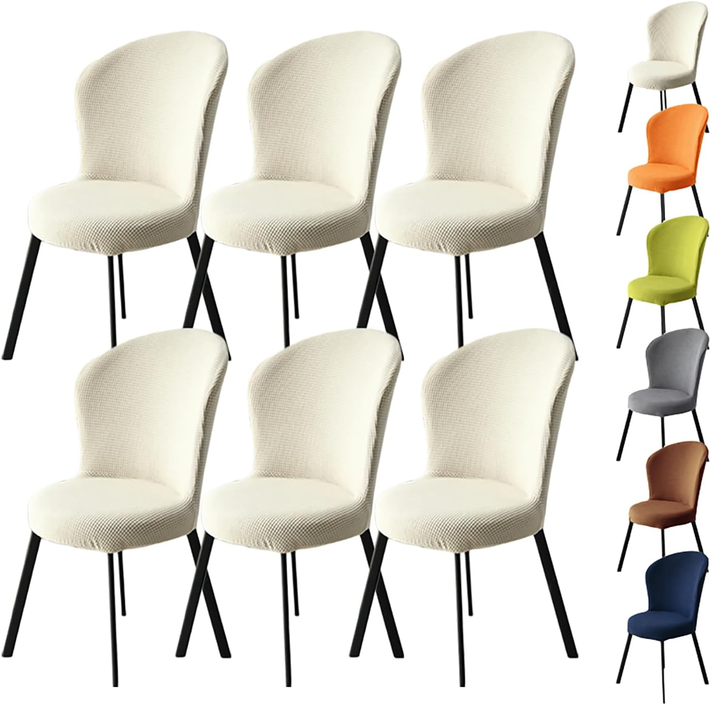 Round Seat Cover Curved Back Chair Covers Thickened Dining Chair Slipcover Stretch Seat Cover Washable Chair Protector for Dining Room Hotel Restaurant,Beige 6pcs