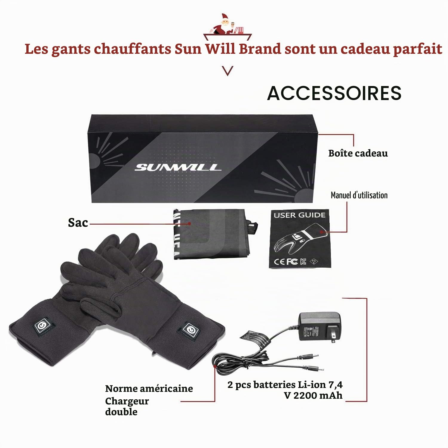 Sun Will Gants Chauffants Hiver pour Homme Femme, Électriques Batterie Gant Chauffant pour Cyclisme Ski de Neige Pêcher Conduite Chasse Arthrite Maladie de Raynaud