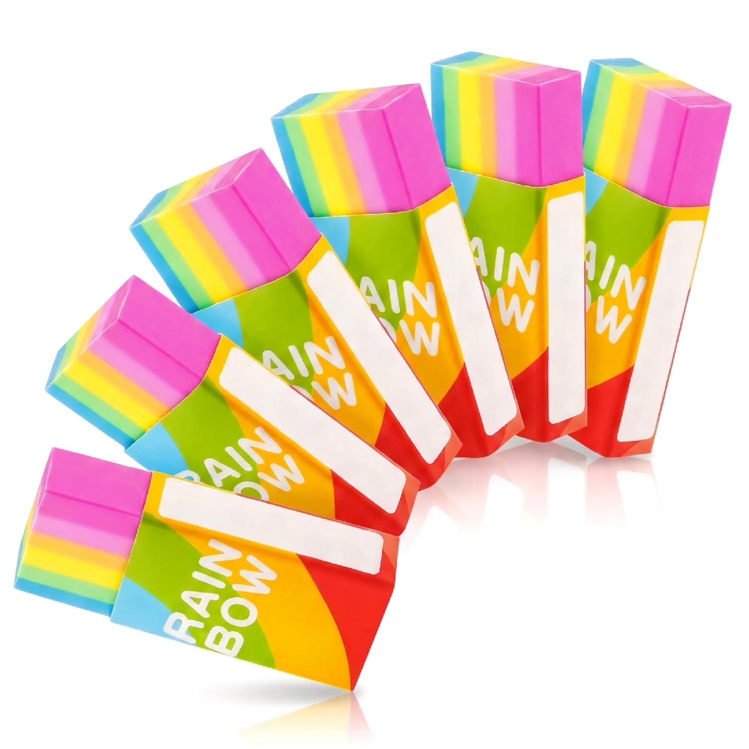 Wellrun 6Pcs Novelty Cute Rainbow Erasers,Soft Rubber Pencil Erasers,Colourful Multipack for School Home Office Classroom,Smooth Erasing for Sketching Drawing Writing Supplies