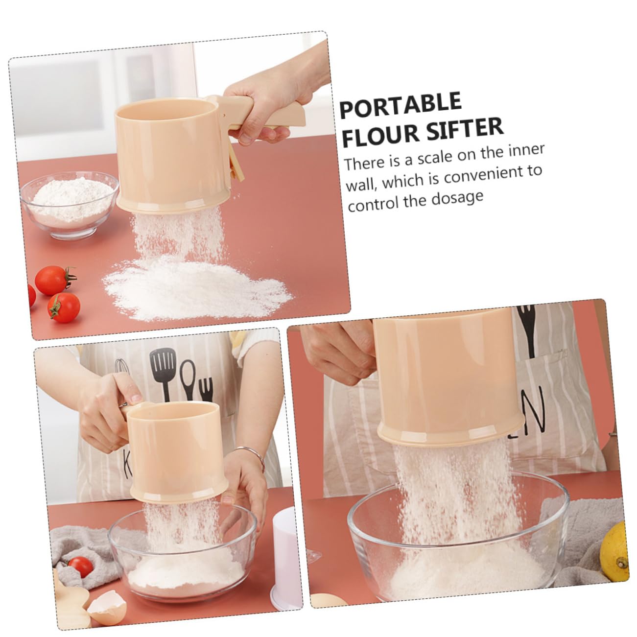 JECOMPRIS 1Pc Handheld Flour Sifter Sieve Tool for Baking Apricot Color Design for Powdered Sugar Cocoa Powder and Almond Flour Efficient Baking Aid