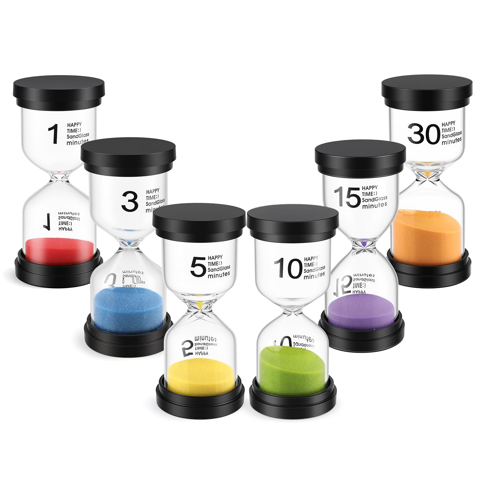 Clessidra set da 6 per bambini, clessidre colorate 1/3/5/10/15/30 minuti decorativa per casa, aula e giochi