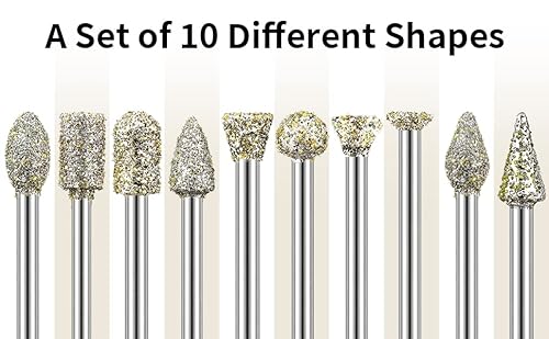 Conjunto de 30 peças de brocas de diamante com haste de 1,27 cm, 10 estilos, cabeça de moagem revest