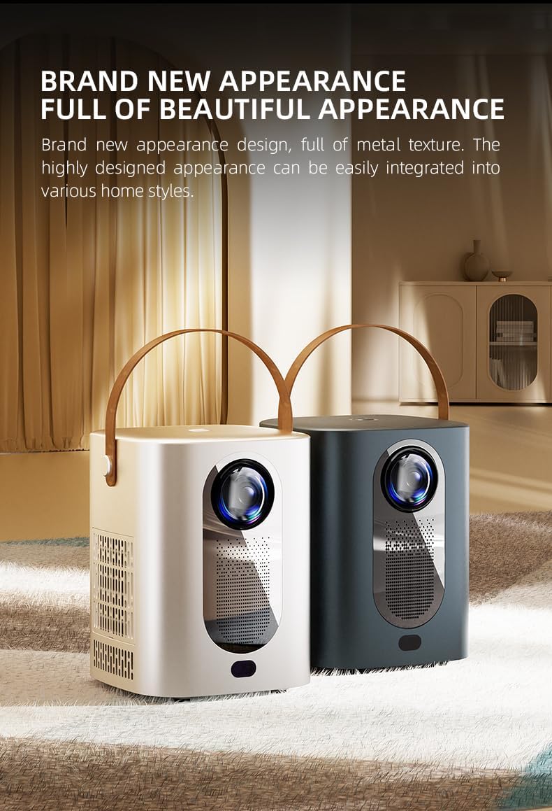 Two HY6 Mini Projectors, one light and one dark, highlighting the design options.
