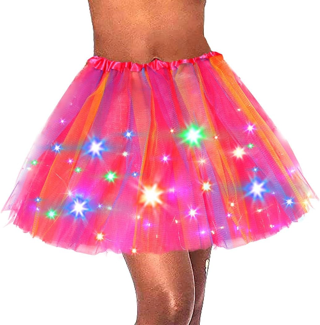 Light Up Dance Skirts LED Tutu Skirt Women Tutus Layered Sparkly Skirt for Rave Festival Costume Party Performance