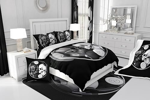 Miniatura 5 de Erosebridal Juego de funda de edredón de calavera de azúcar, Yin y Yang, juego de ropa de cama de calavera gótica negra y blanca para niños,