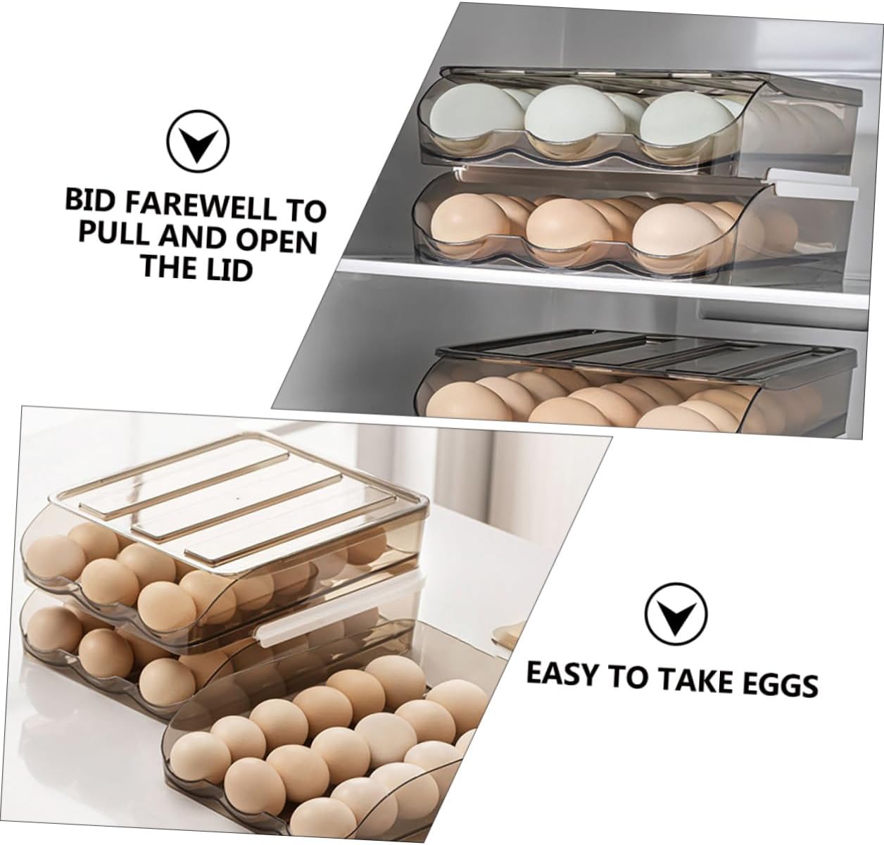 Holibanna 2-layer Plastic Egg Holder for Refrigerator, 36-count Rolling Egg Storage Container Tray with Slide-out Design for Kitchen Fridge Organization