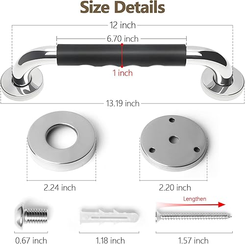 Miniatura 5 de Paquete de 2 barras de agarre antideslizantes para baño, barras de agarre antideslizantes de 12 pulgadas para duchas, barra de seguridad para baño y