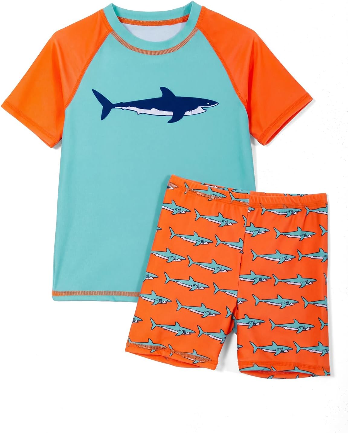 Haloumoning Toddler Baby Boys 2 Piece Swimsuits Kids Short Sleeve Rashguard and Swim Trunks UPF 50+ Bathing Suit 9M-8Y