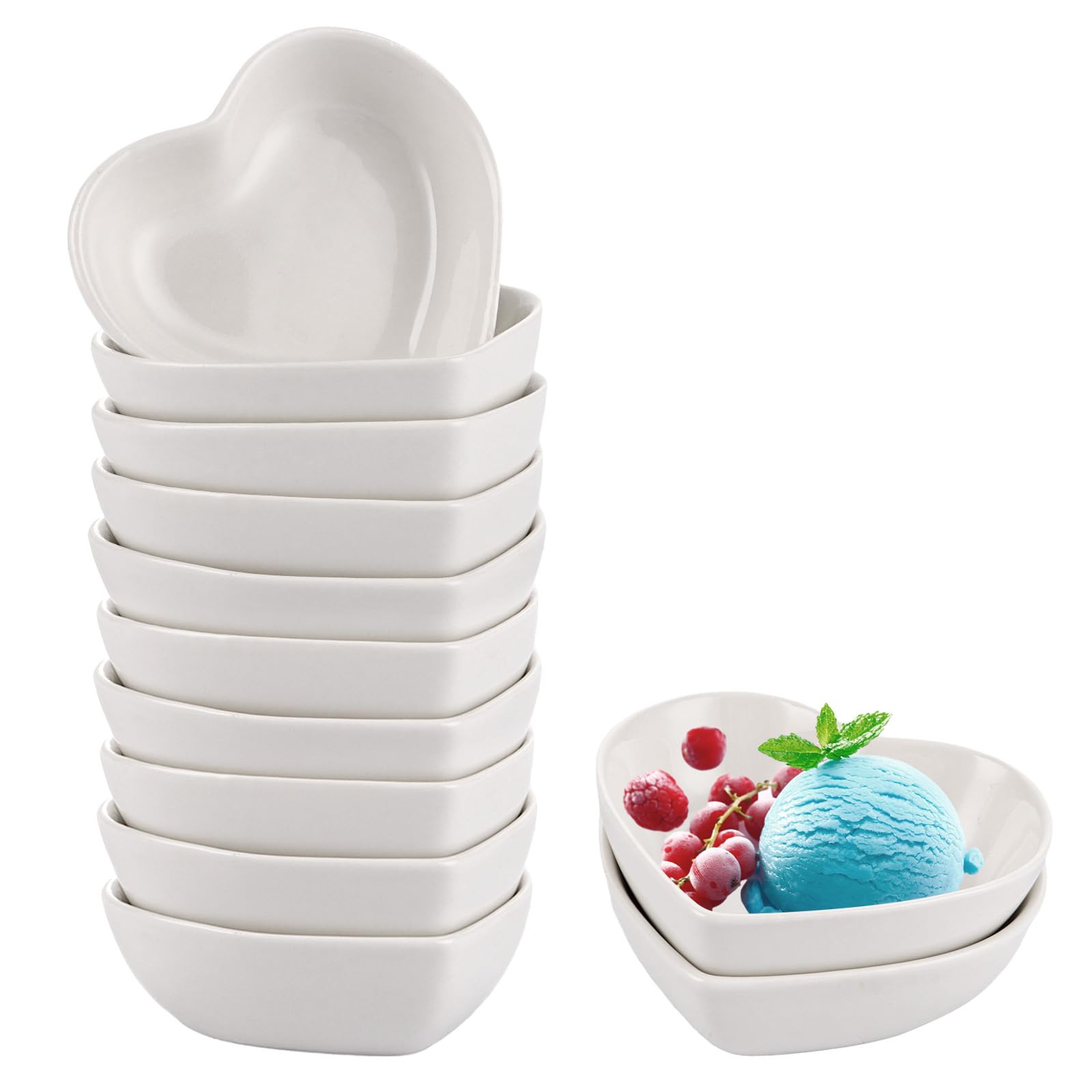 Lot De 12 Mini Bols à Sauce En Céramique Forme Cœur Rouge - 8x7,3 Cm - Pour Cuisine, Mariage, Restaurant, Décoration De Table