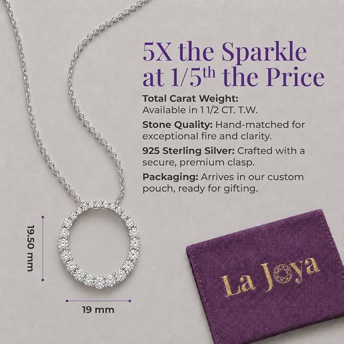 La Joya Graduating Circle Diamond Necklace for Women | 1-2 CTTW Lab Grown Diamond Pendant Necklace | White Rhodium Plated 925 Sterling Silver Circle of Love Necklace