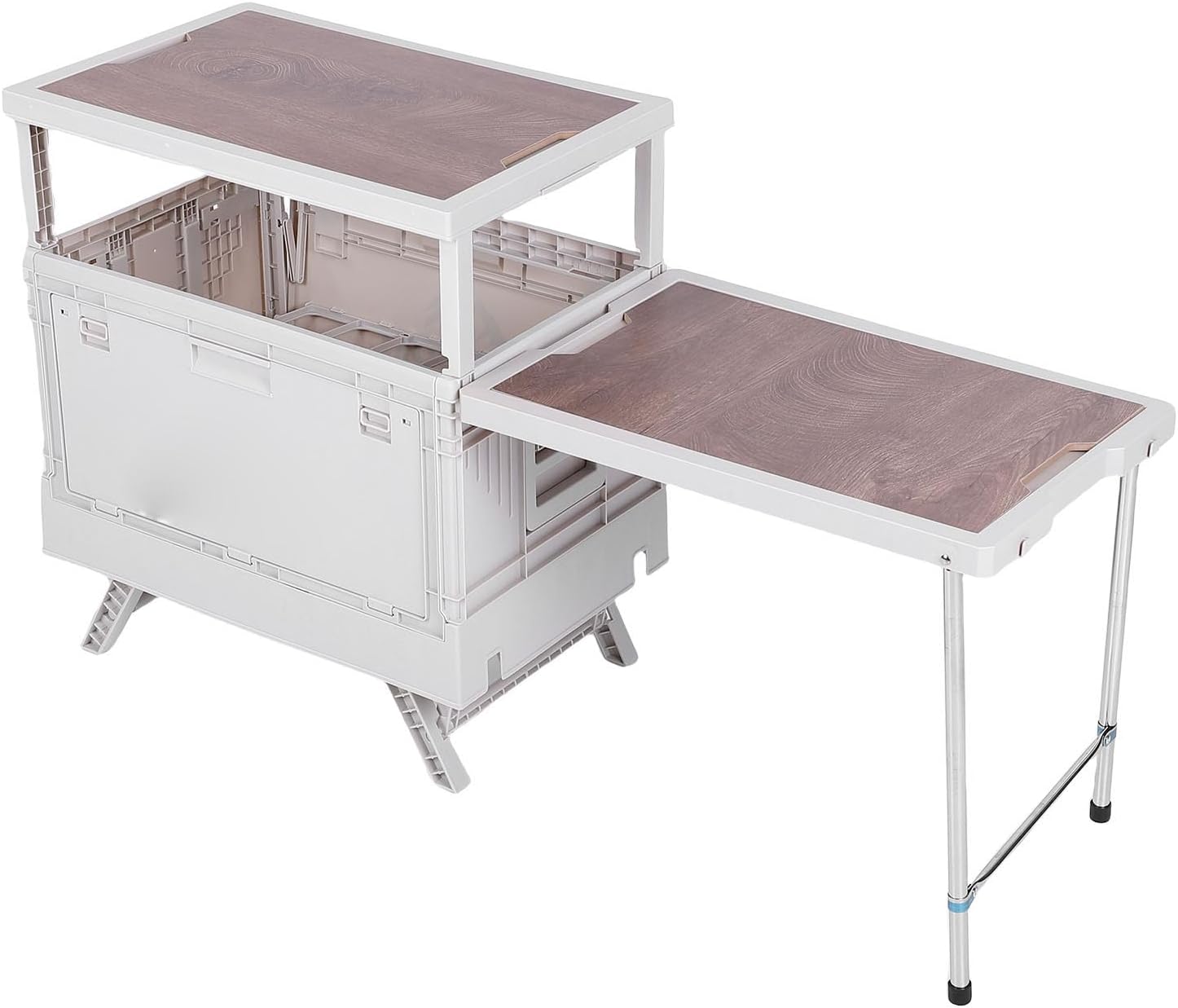 AUNMAS Folding Storage Camping Box with Table, Multi Functional Camp Collapsible Bins for Patio BBQ Picnic Glamping Traveling (White)