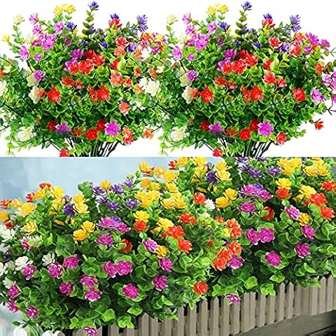 Duciotey 12 Bündel künstliche Sträucher, künstliche Blumen, UV-Kunstpflanzen, künstliche Pflanzen im Freien - künstliche Pflanzen und Blumen für Zuhause, Garten (Mehrfarbig) Cover
