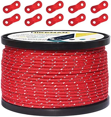 50M Reflective Cord Guy Ropes Outdoor Tent Guide Rope 100% Nylon Cord Wind Line with 10Pcs Aluminum alloy tensioners for Camping (Army green, Diameter 5 mm)