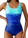 Womens Color Block Print One Piece Swimsuits Athletic Training Swimwear Bathing Suits