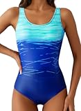 Womens Color Block Print One Piece Swimsuits Athletic Training Swimwear Bathing Suits