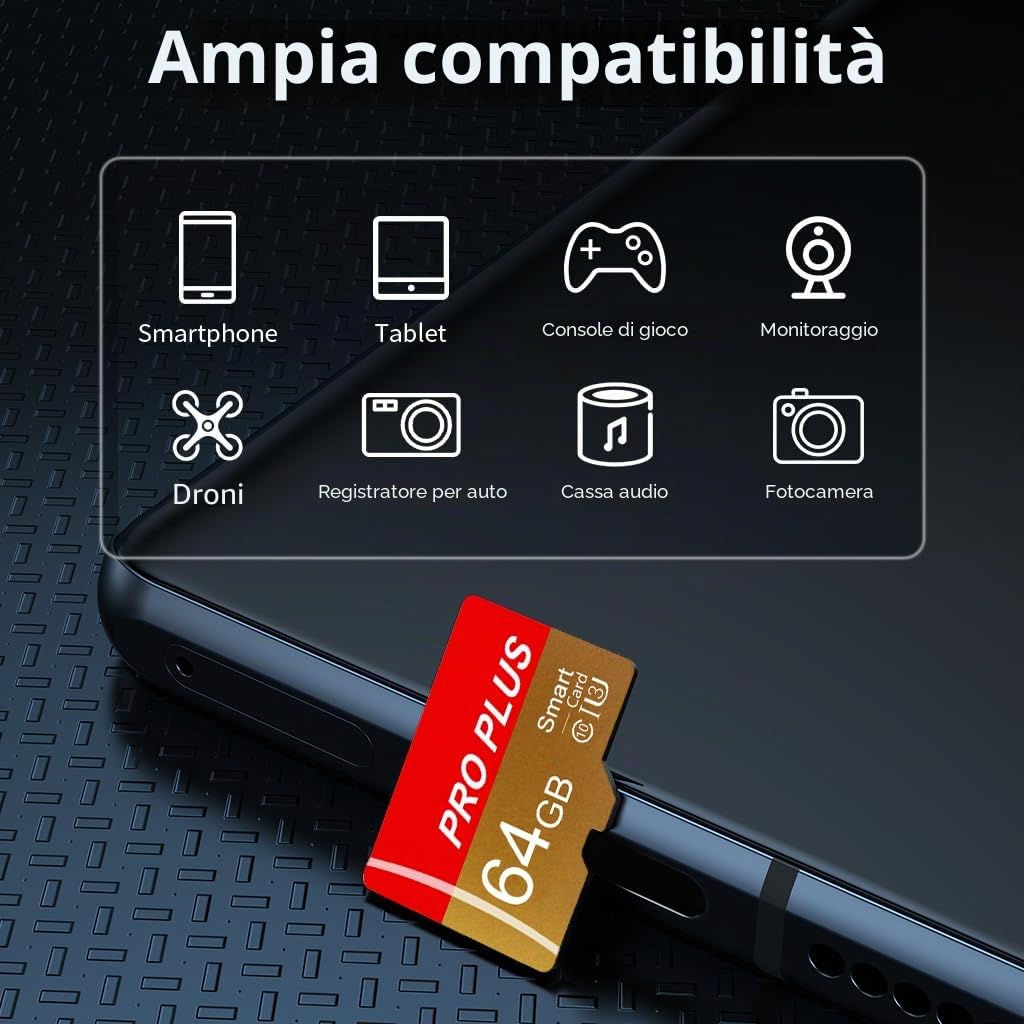 Confezione da 3 schede di memoria da 64 GB con adattatore, scheda di memoria ad alta velocità, UHS-I C10 A1 Memory TF Card for Tablet/Mobile Phone/Camera/Car Audio/Game Console (TF162 64 GB-3 Pack)