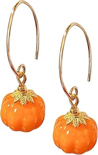 Cute Handblown Glass Pumpkin Earrings, Italian Murano Jewelry Inspired, Orange Dangle Earrings for Fall Autumn Halloween Thanksgiving, Gifts for Women Girl Mom Plant Lovers