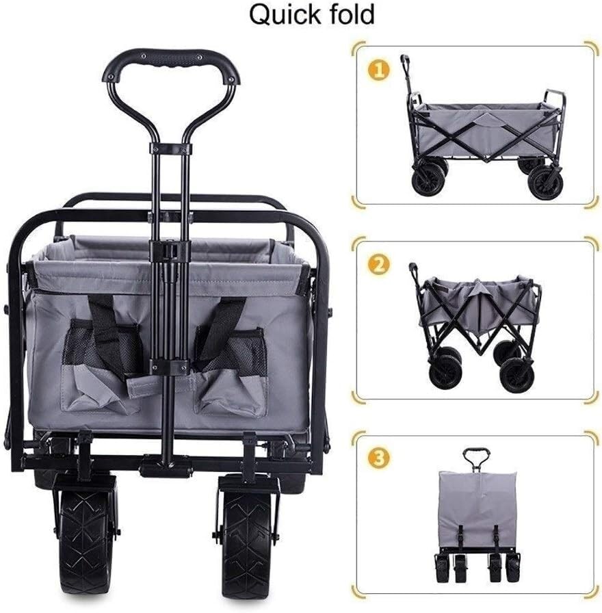 HARIPYER Aufbewahrungswagen, zusammenklappbarer Gartenwagen mit Schiebe- und Ziehgriff, tragbarer Hochleistungswagen, Kindergepäckwagen, Outdoor-Camping-Picknickwagen, leicht zu verstauen/Blau – Bild 4