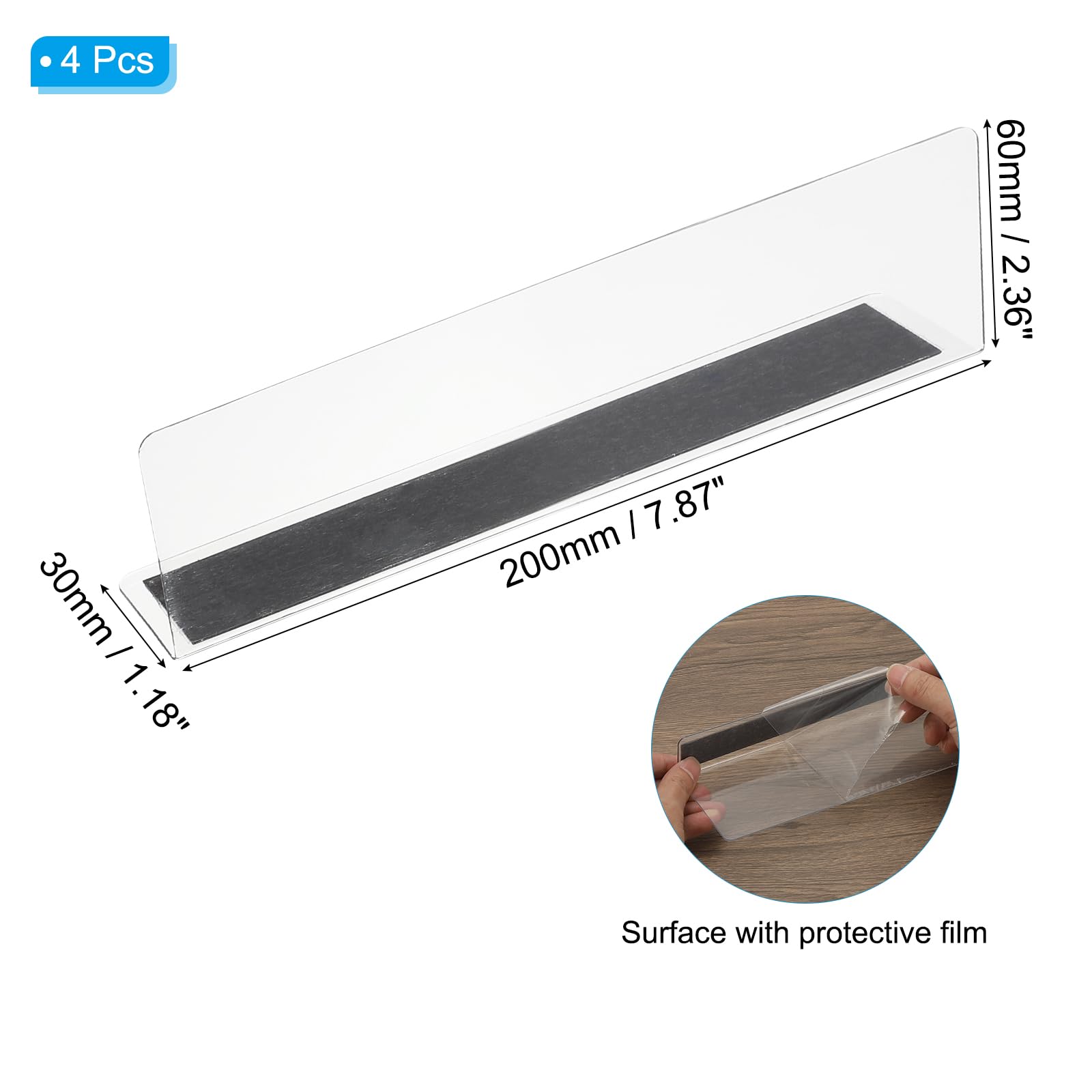 PATIKIL 4 Pack Shelf Dividers for Closet Organization 7.9x1.2x2.4 Acrylic Magnetic Closets Separator Kitchen Cabinet Shelves Under Bed Blocker for Bedroom Kitchen Office Clear - Image 2