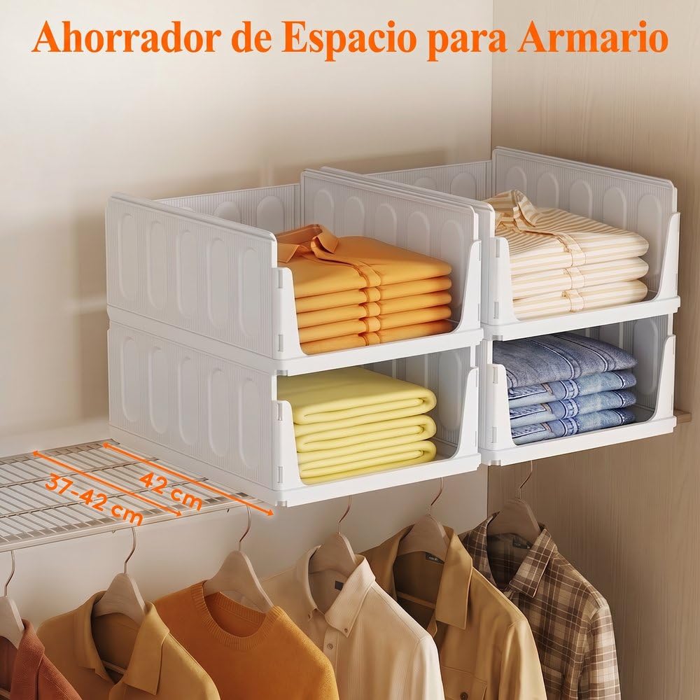 Lifewit Organizador de Armario Ropa, 8 Pack Baldas Apilables Interiores, Cajonera de Almacenaje para Camisetas y Pantalones, Contenedores Extensibles para Baño, Cocina y Camping, 24L, Blanco