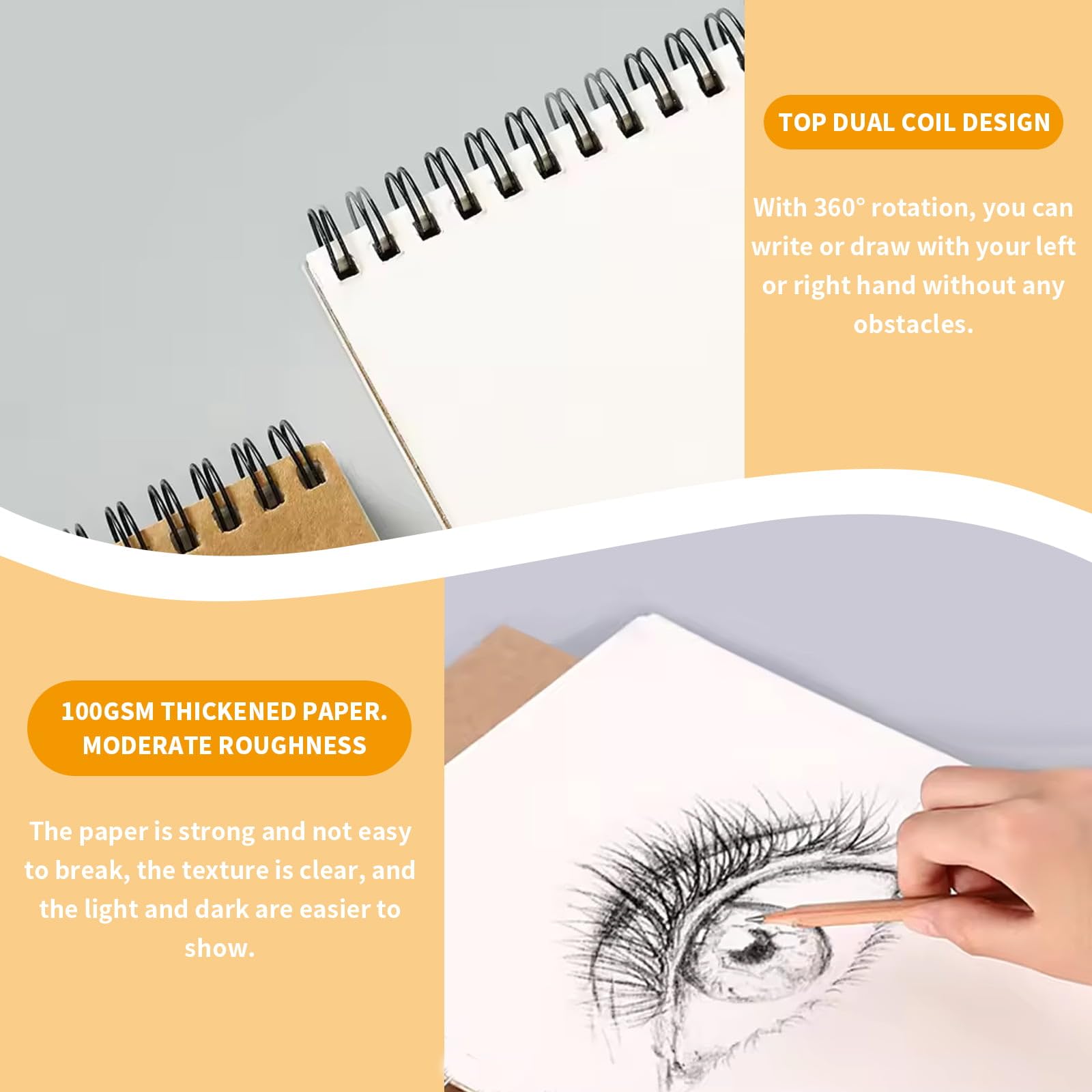 4Pack A4 Sketch Books Spiral Bound Hardback Sketch Pad, Drawing Book Spiral Bound - Image 3
