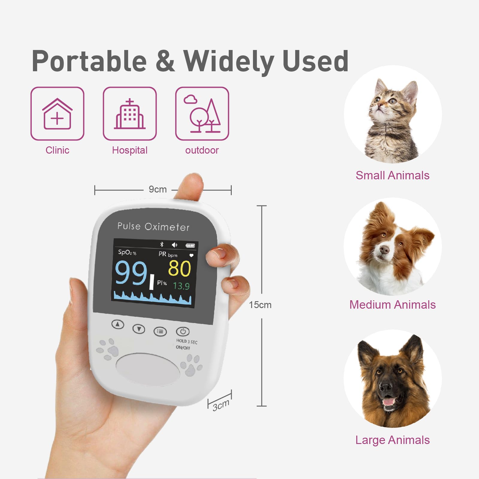 Kostenlose App-Datenspeicherung Veterinär-Handheld AM1000A-Vet Blutsauerstoffsättigung und Pulsfrequenz Zunge Sonde Haustiere mit Bluetooth