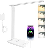 Vista 12 de Lámpara de escritorio LED White Crown regulable, lámpara de mesa para lectura con puerto de carga USB, 5 modos de iluminación, control sensible
