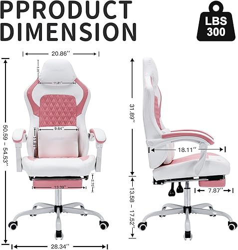 Miniatura 3 de NIONIK Silla de juegos con reposapiés, silla ergonómica para juegos de computadora, sillas de videojuegos lumbares de masaje, sillas de juegos de