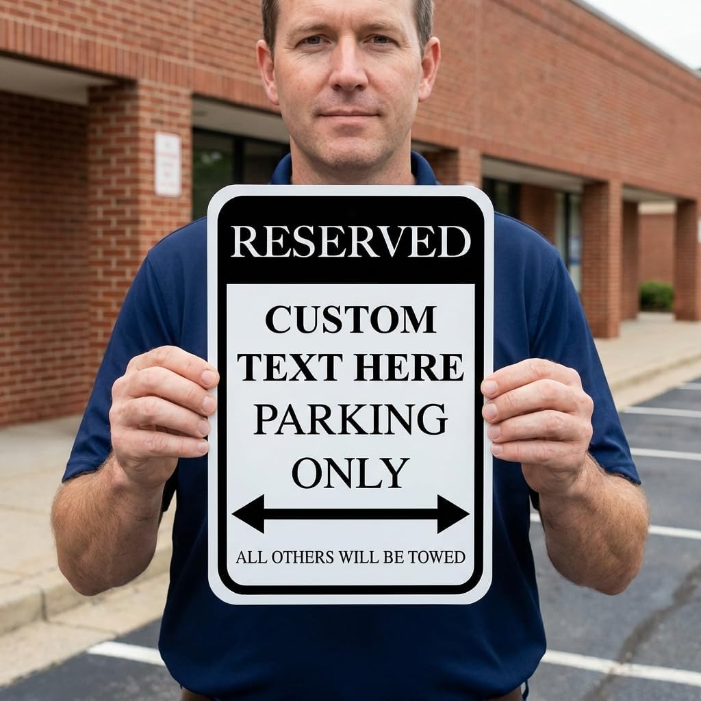 VictoryStore Custom Reserved Parking Aluminum Sign, Size 12 inches x 18 inches, Made in USA, Rust-Free, Fade Resistance (Black)