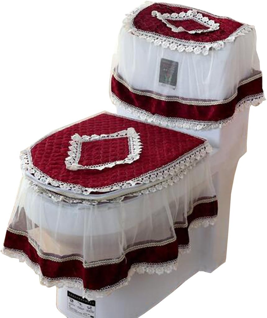 Soft Toilet Seat Cover Thicken Lace Falbala Toilet Seat Pad (Khaki)