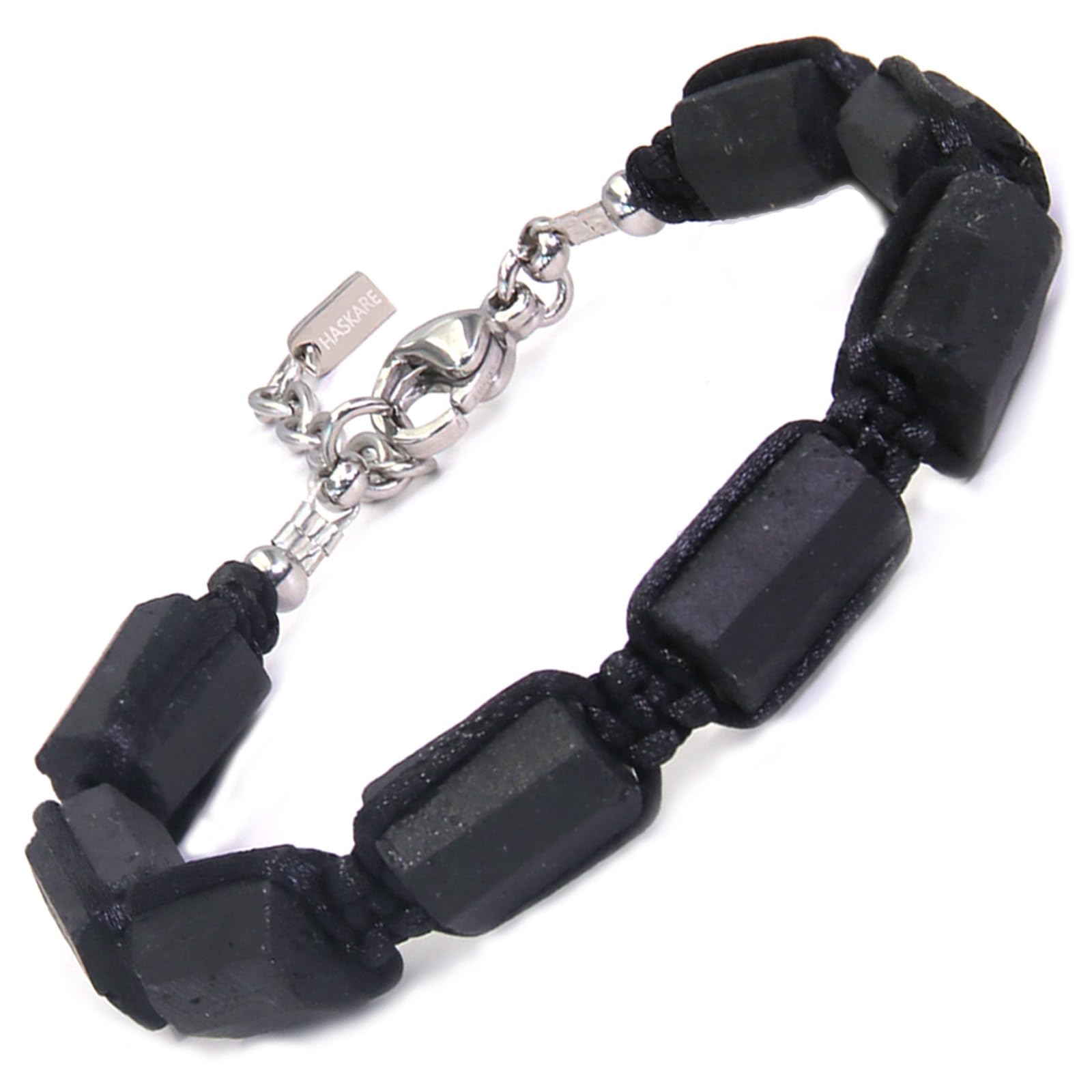 HASKARE Schutzkristalle Schwarzer Turmalin Armband für Männer, Naturstein Turmalin Einzigartiger Rohedelstein, Handgefertigtes haltbares Stahlseil, Coole Männerschmuck Geschenke für Papa Sohn