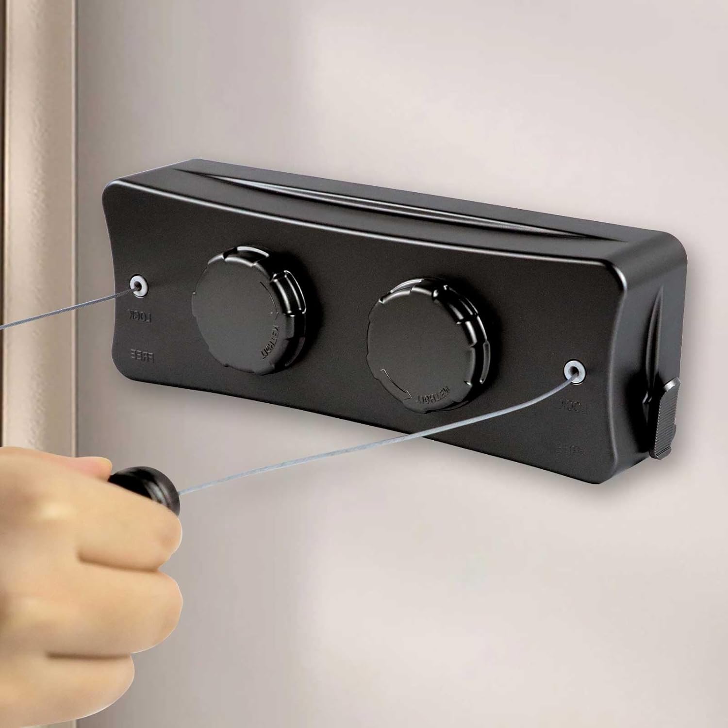 17ft Retractable Clothesline Indoor Outdoor - Wall-Mounted Telescopic Clothes Drying Rope, Heavy Duty Non-Sagging Outdoor Clothes Line for Hanging Clothes (Black, Dual Line)