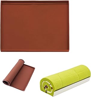 Silicone Plaque Génoises 30x40x1cm Tapis Roulade Cuisson pour le roulage - Flexible et rebord (Marron)