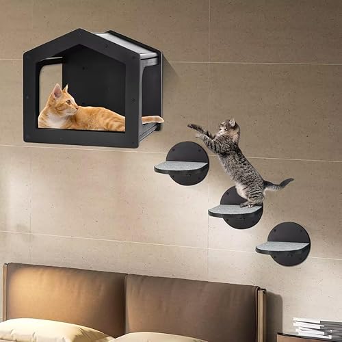 Miniatura 2 de Estantes de pared para gatos, estantes y perchas para pared, casa para gatos para gatos de hasta 25 libras, 1 casa condominio para gatos y 3