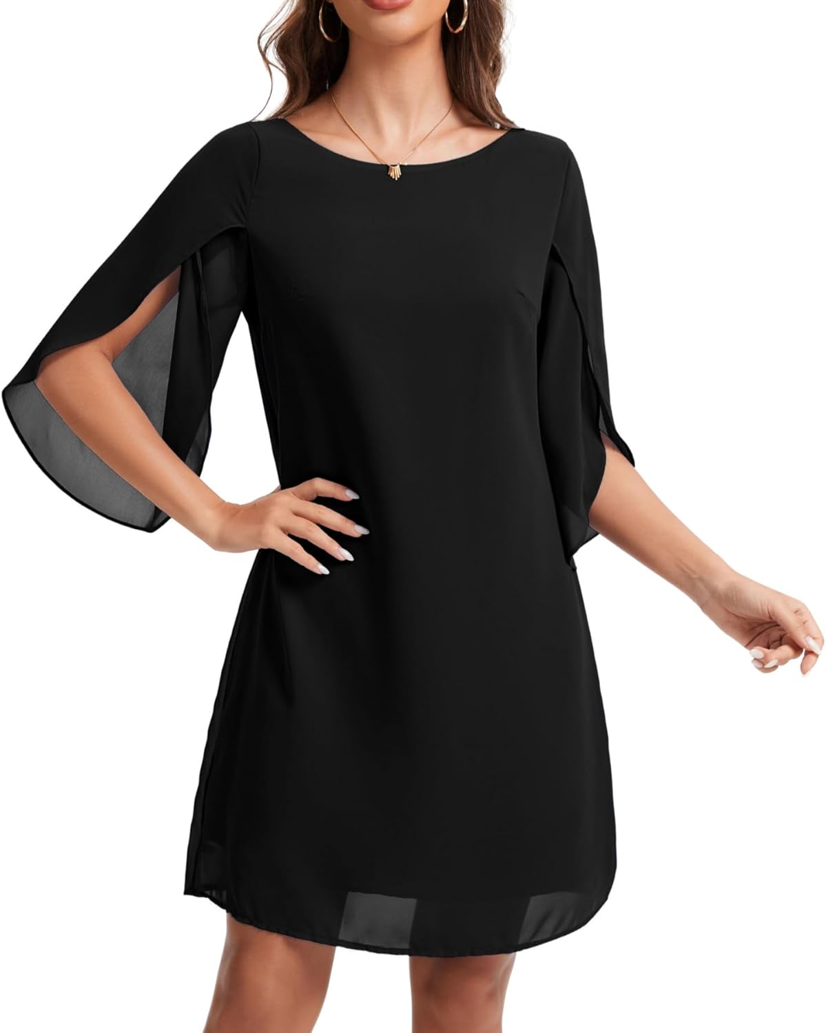 Zebaexf Womens Chiffon Dresses Flutter Sleeve Formal Trendy Party Wedding Dress - Image 2