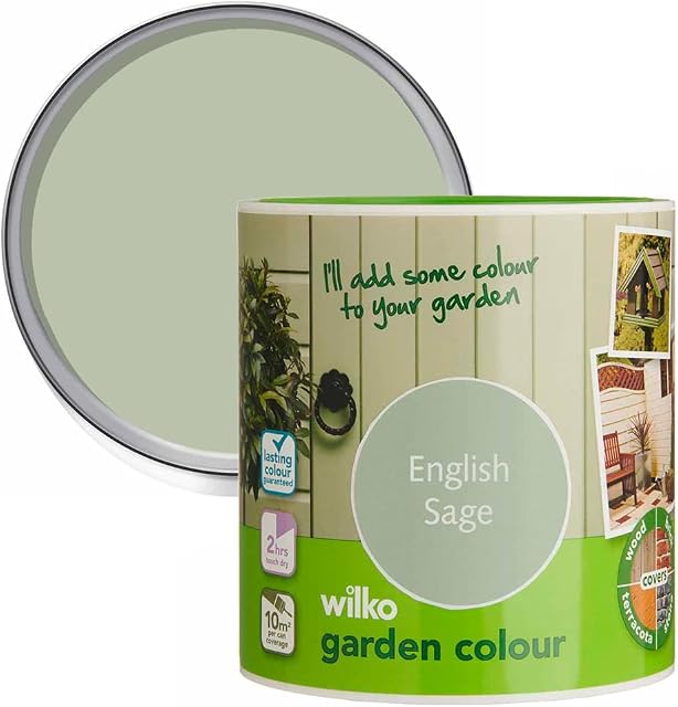 wilko English Sage Green Garden Colour, Long-lasting Exterior Paint, Outdoor Paint For Stone, Brick, Wood And Terracotta, 1L