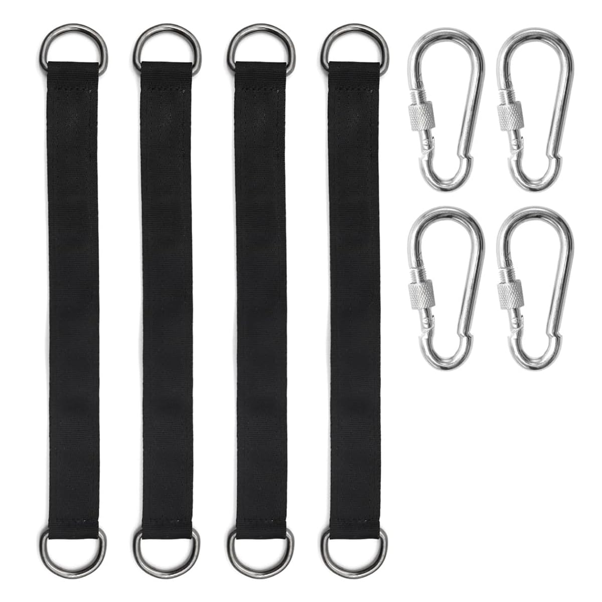 ACOLY 4Pcs Black Swing Hanging Kit Straps Hammock Suspension Made Of Tear-Resistant Polyester for Indoor Outdoor Swing Hammocks