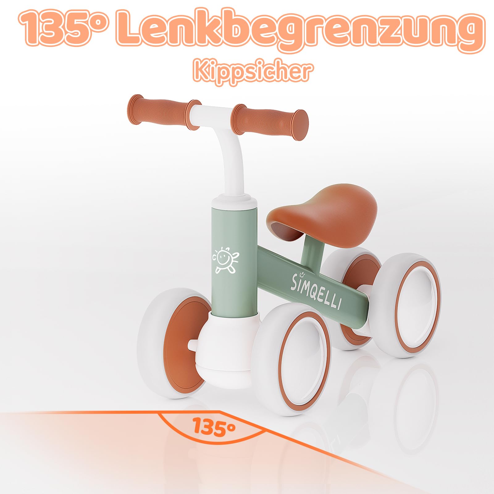 Kinder Laufrad ab 1 Jahr, Spielzeug für 10-24 Monate Baby Lauflernrad Fahrrad ohne Pedal mit 4 Rädern Laufräder für Jungen und Mädchen, Kleinkinder Erste Geburtstag Geschenk, Grün