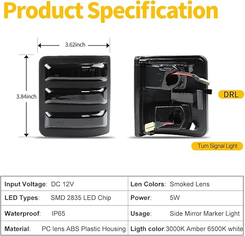 Miniatura 5 de 2 unids Ford espejo lateral dinámico luces LED secuenciales luz de señal de giro diurna luces para Ford F250 F350 F450 Super Duty 2008-2016 luz de